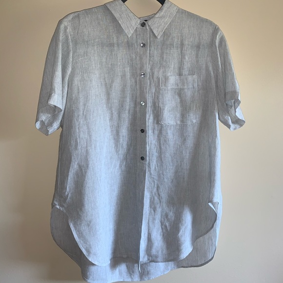 Theory | Women's Hekanina Linen Tie Front Shirt Lg - Picture 2 of 12